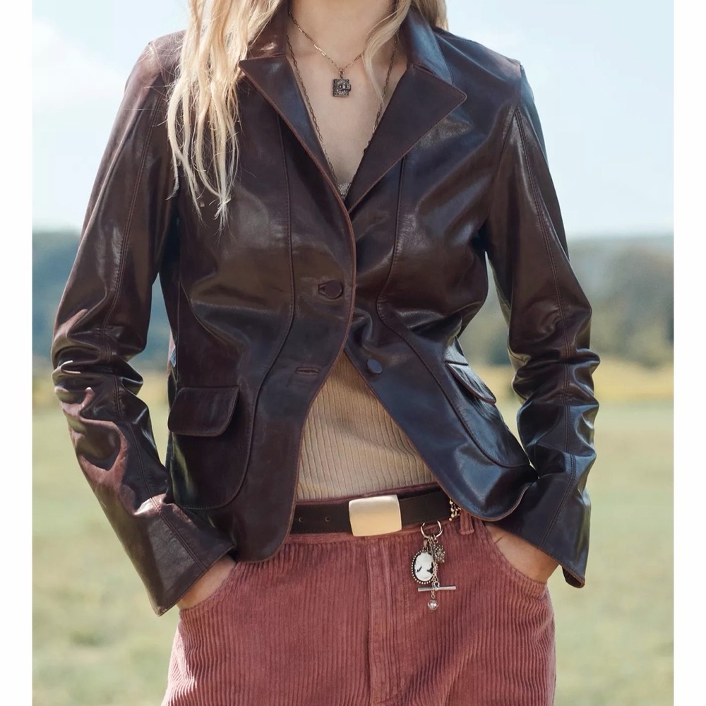 Zara Burgundy Leather Blazer